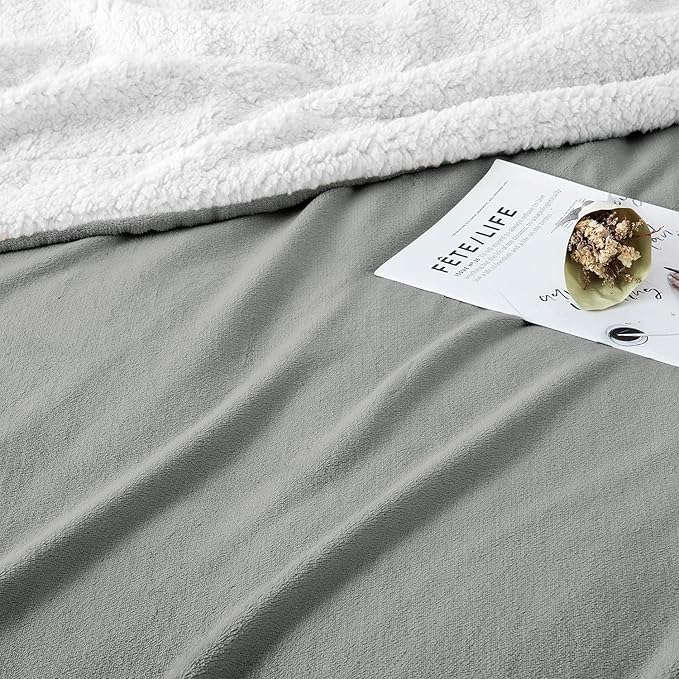 IR Imperial Rooms Silver Sherpa Fleece Throw Blanket for Bed - Wholesale Bulk Pack of 16 Sherpa Blankets - Soft Fluffy Throw Blankets for Hotels, Guest Bedroom, 50x60 Inches
