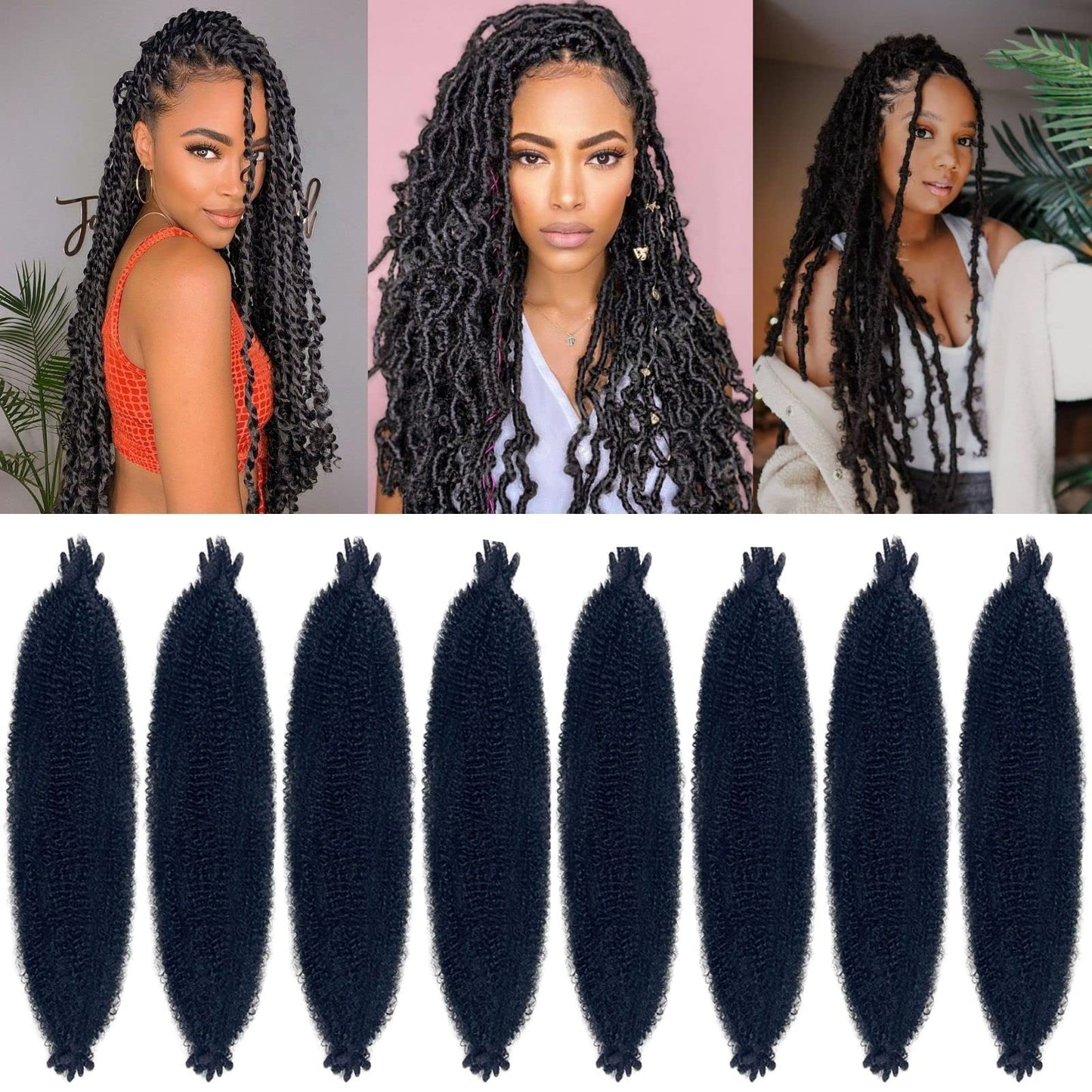 Springy Afro Twist Hair 24 Inch 8 Packs 1B Marley Hair Pre-Fluffed Spring Twist Hair Twisted Up Kinky Cuban Twist Crochet Pre-Se