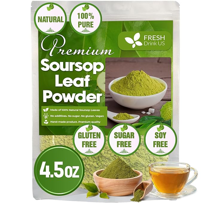 FRESHDRINKUS 4.5oz Soursop Leaf Powder, 100% Natural and Pure from Soursop Graviola Leaves, Soursop Leaf Tea, No Additives, No Gluten, No Sugar, Vegan