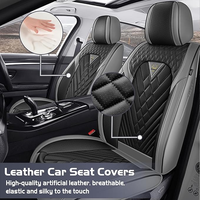 Truck Seat Covers for Ram 3500 2009-2026, Waterproof Premium Leather Full Coverage Car Seat Cover, Muscle Sport Style Auto Interior Seat Cover Sets (Front Set/Gray Black)