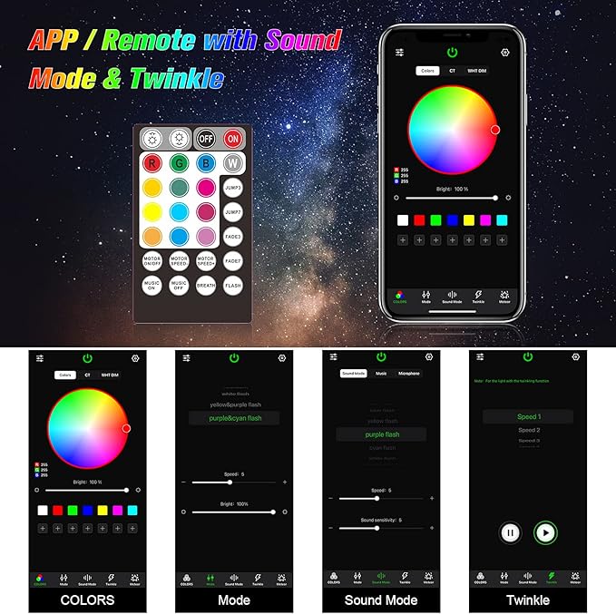 CHINLY 570pcs Starlight Headliner Kit,Twinkle Star Lights for Car Ceiling,APP Star Light Headliner Kit,Music Mode Starlights Headliner Kit,Fiber Optic Lights Star Light, (0.03in+0.04in+0.06in)*9.8ft