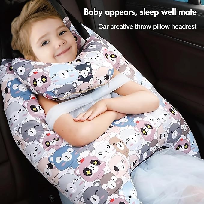 Car Pillow for Kids, Car Neck Head Support Cushion Set,Travel car seat Safety Pillow,h Shape car Sleeping Pillow Kids,Pillow case can be Disassembled and Washed (E)