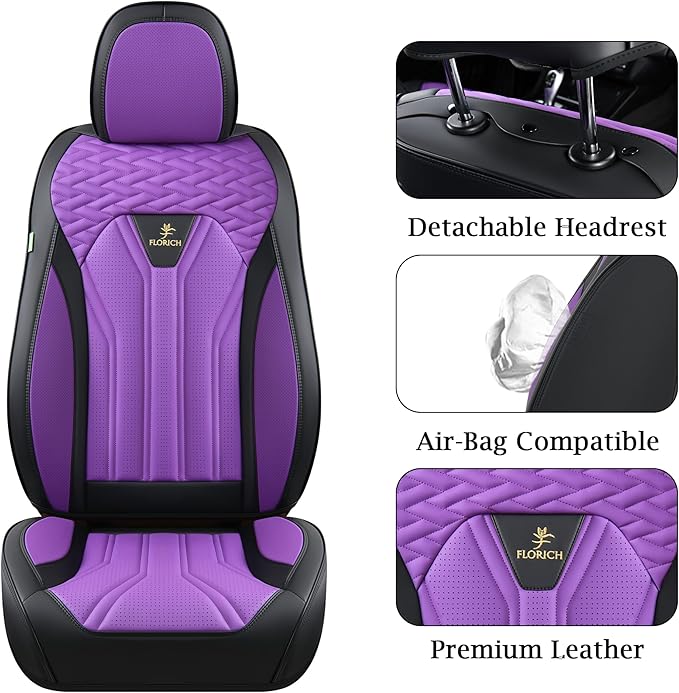 FLORICH Seat Covers for Cars, Waterproof Front Seat Covers, Purple Car Seat Covers 2 Pack, Universal Driver Seat Protector for Most Cars Trucks SUV
