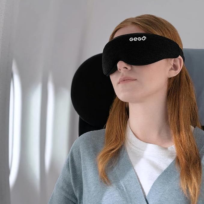 GEGO Premium Travel Kit, Sleep Mask 3D Contoured Eye with Soft Memory Foam, Luggage Tag Waterproof Resistant and Strap with Lock for Luggage TSA Approved (Sleep Mask Black/Luggage Tag Red)