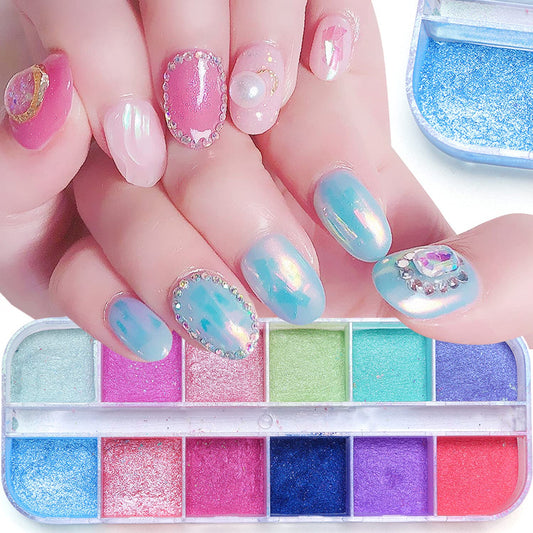 12 Colors Nail Powder Holographic Pearl Color Aurora Pigment Nail Art Glitter Dust Design Women Girls Manicure Tips Charms Decor