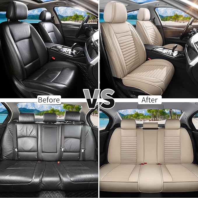 Car Seat Covers Full Set Fit for Toyota RAV4 2001-2026, Premium Faux Leather Car Seat Protector,Breathable Anti-Slip Full Wrapping Edge Seat Covers(Beige,Full Set)