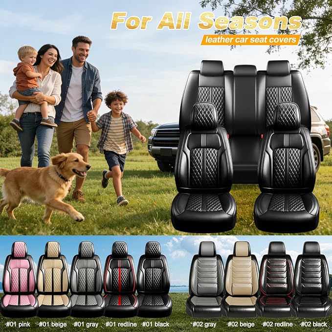 Fit CX-7 Car Seat Covers (Front Pair) for Select Mazda CX7 2006-2012, Premium Full Coverage Leather, Airbag Compatible, Waterproof All Weather Breathable Seat Protector, Black
