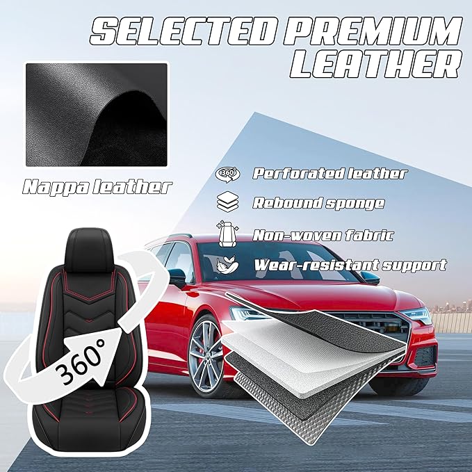 Car Seat Covers Fit for Toyota rav4 2000-2026, Stylish Sport Seat Covers, Waterproof Wear-Resistant Premium Nappa Leather Car Seat Cover.(2 Pcs Front/Black)