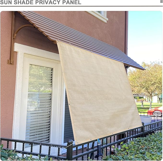 Alion Home Sun Shade Privacy Panel with Grommets on 4 Sides for Patio, Awning, Window Cover, Pergola or Gazebo - Banha Beige (10' x 6')