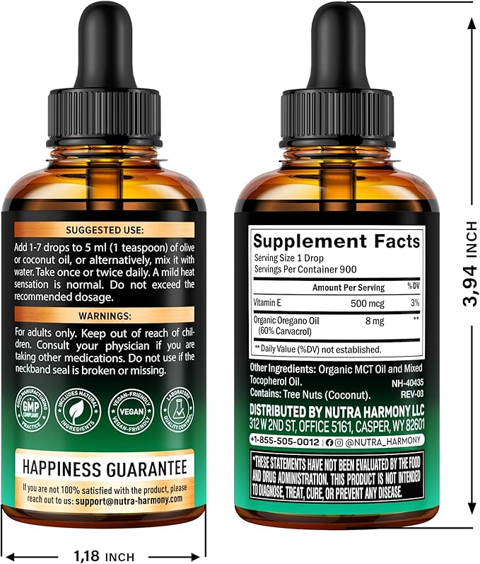 USDA Organic Oil of Oregano - Liquid Drops with Vitamin E - Made in USA - Supplement for Immune Support, Digestion Health & Antioxidant - Non-GMO, Natural, Vegan - Pack of 2