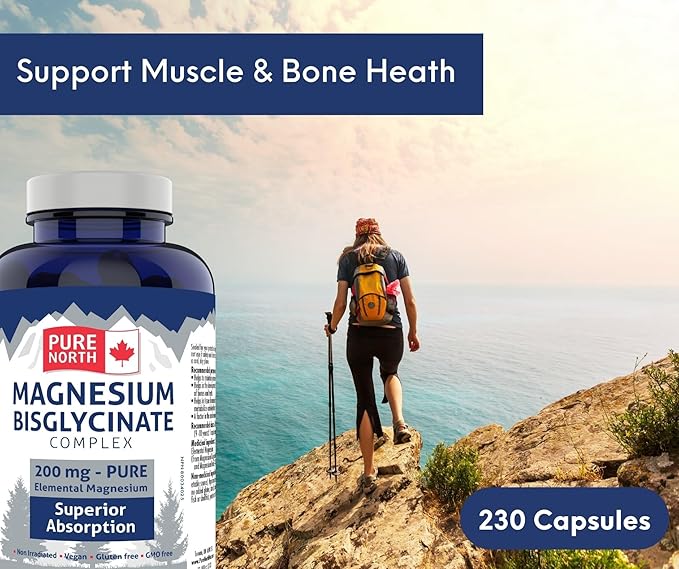Magnesium Bisglycinate Complex 200mg, (200+30) V-Caps - Helps in The Development and Maintenance of Bones and Teeth - Helps The Body to Metabolize Carbohydrates, Proteins & Fats