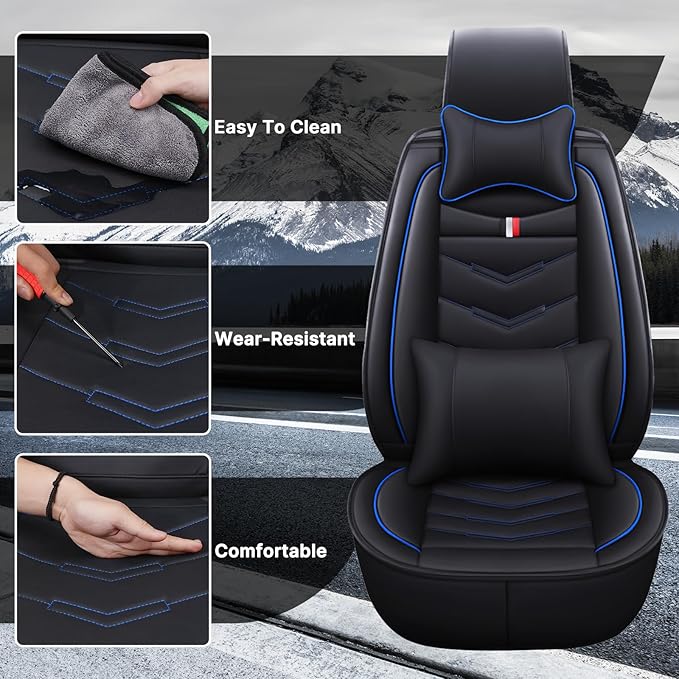 Car Seat Cover 2 Seats for Chevrolet Camaro 2000-2024, Durable Wear Resistant Waterproof Vehicle Cushion Covers, Breathable No Odor Premium Leather Vehicle Seat Covers.(Luxury,Black Blue)
