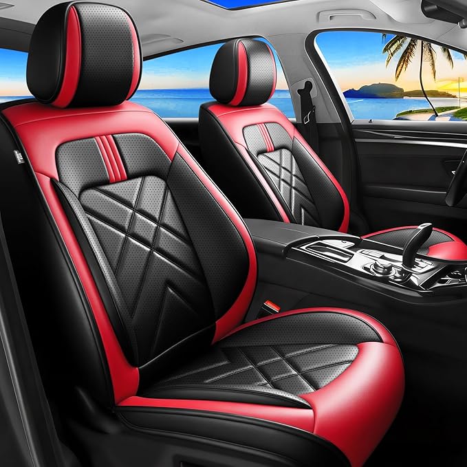CX-70 Car Seat Covers Fit for Mazda CX-70 2025-2026, Full Coverage Premium Leather Waterproof Breathable Seat Covers, Automotive Seat Protectors, Airbag Compatible(Full Set Seats, Black & Red)