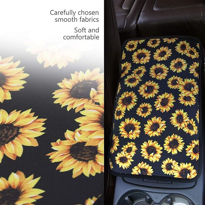 Dreaweet Skull Rose Auto Center Console Pad Car Armrest Seat Box Cover Protector Universal Fit for Most Cars Vehicles Halloween Car Accessories Decorations