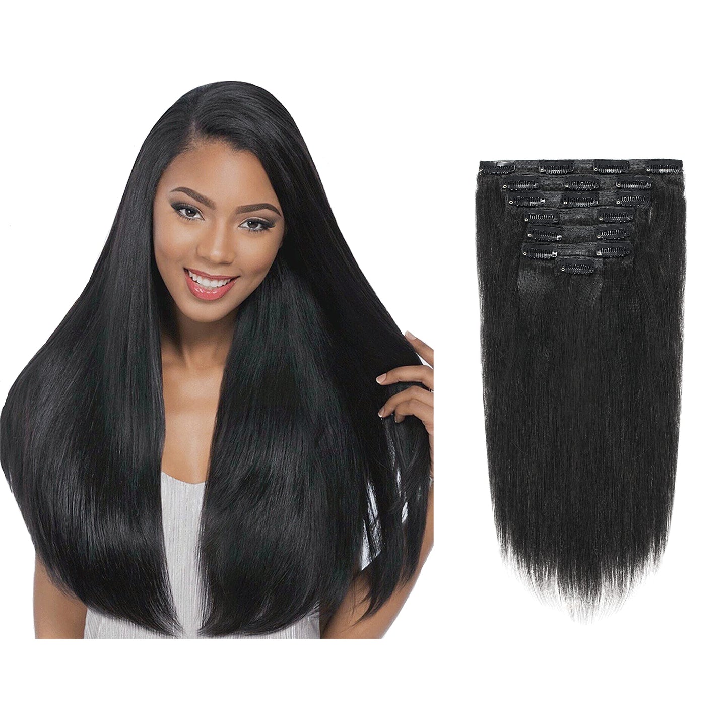 Lacer Light Yaki Clip In Hair Extensions Human Hair, 100% Virgin Remy Human Hair Extensions For African American Black Women Rel