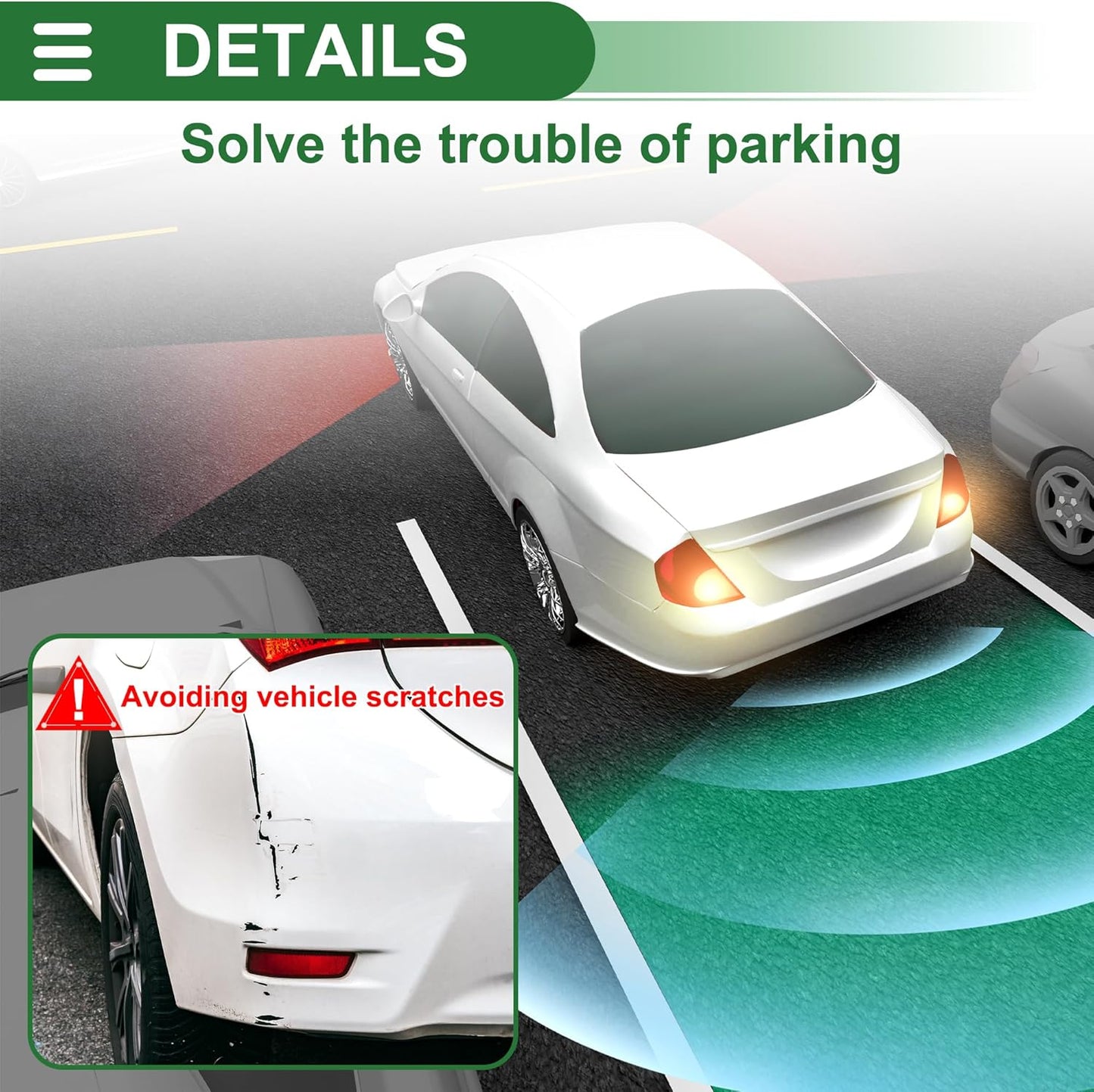 Motoforti Car Auto Vehicle Reverse Backup Radar System Reverse Parking Sensors Sound Warning Alarm Buzzer Reminder Distance Detection Gray 8 Parking Sensors