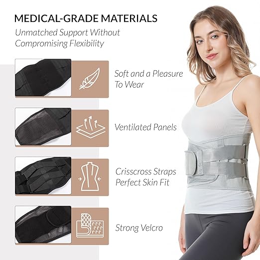 NeoTech Care Adjustable Double Pull Lumbar Brace/Lower Back Belt (Grey, Size XL)