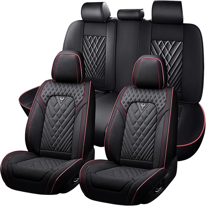 Truck Seat Covers for Chevy Silverado 1500 2007-2026, Waterproof Premium Leather Full Coverage Car Seat Cover, Muscle Sport Style Auto Interior Seat Cover Sets (Full Set/Black Red)