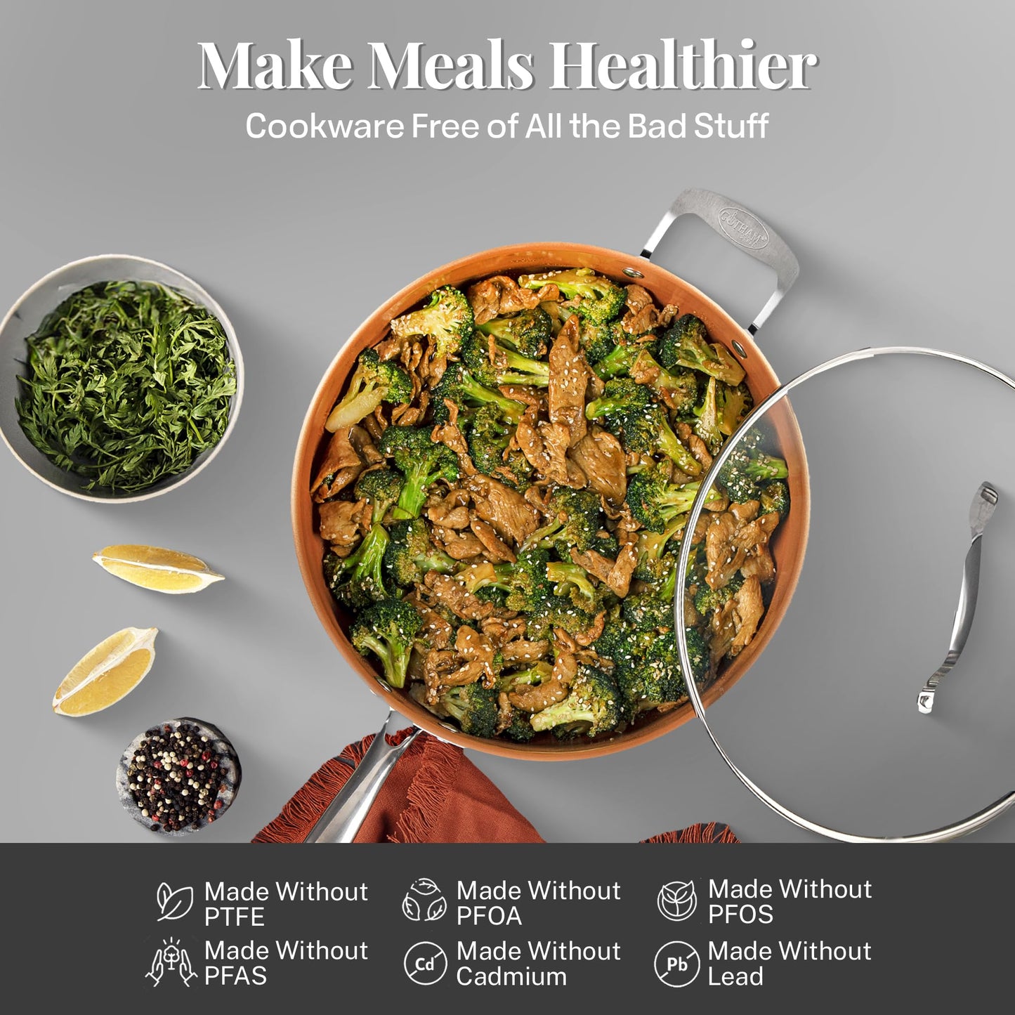 Gotham Steel True 20 Pc Ceramic Cookware Set Nonstick, Ceramic Pots and Pans Set Non Stick with Deep Square Pan Set & Bakeware Set, Non Toxic PFOA PFOS Free, Oven & Dishwasher Safe, No Cheater Pieces