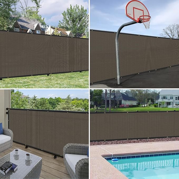 Windscreen4less Privacy Fence Screen Heavy Duty Windscreen Fencing Mesh Fabric Shade Net Cover with Brass Grommtes for Outdoor Wall Garden Yard Pool Deck, 8'x241' Brown