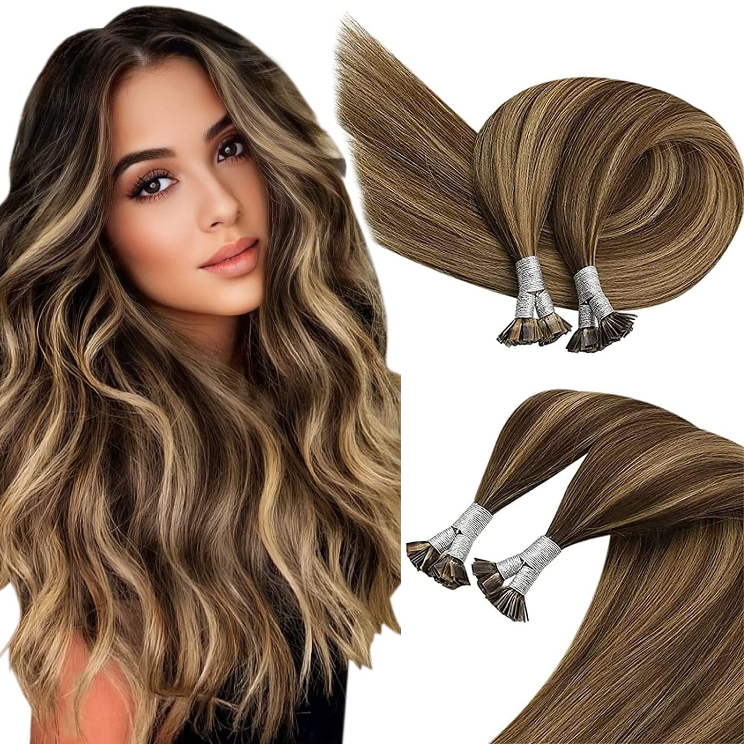 Sunny Hair Flat Tip Hair Extensions Human Hair Brown Flat Tip Hair Extensions Highlight Medium Brown And Caramel Blonde Flat Tip