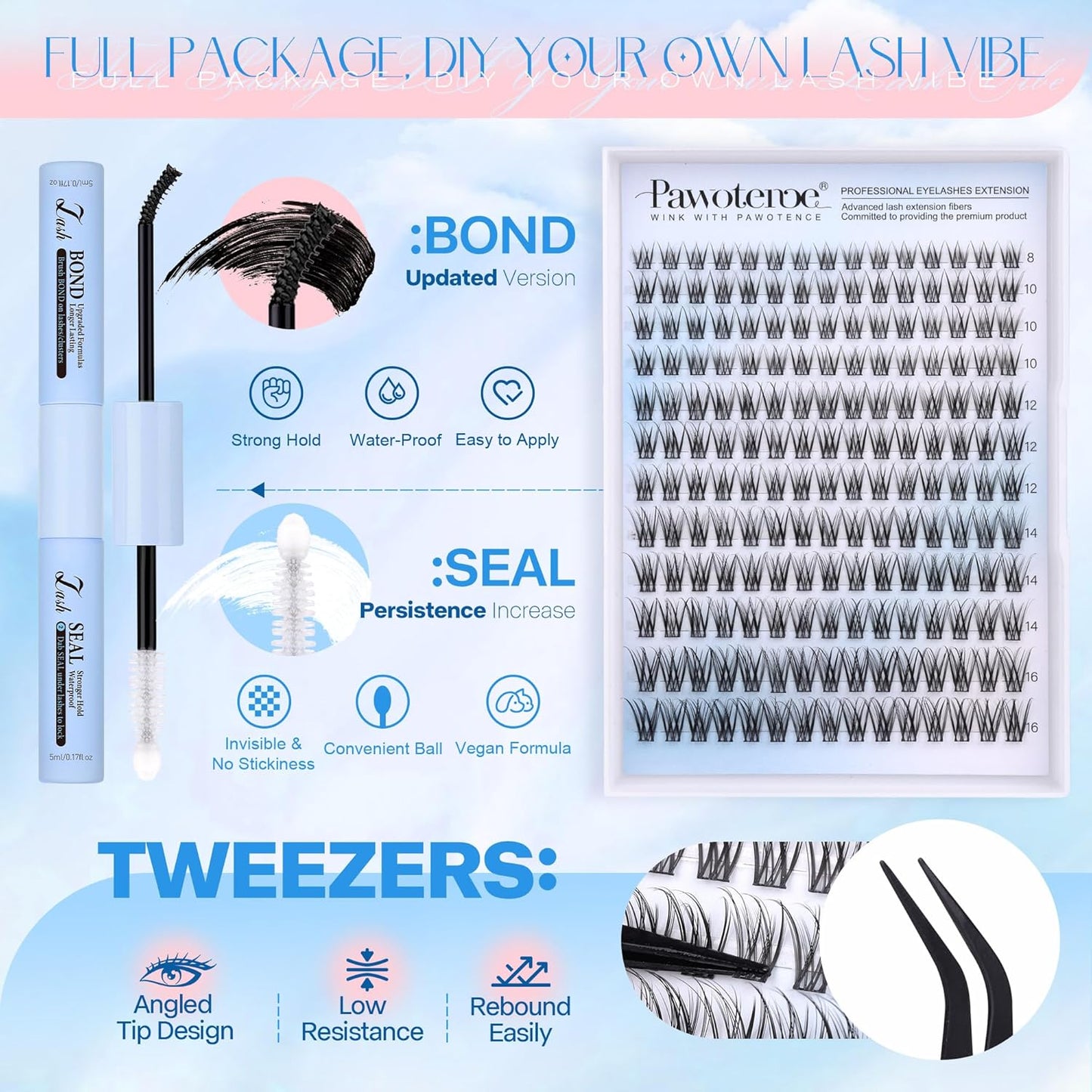 DIY Lash Extension Kit | 280pcs Brown 40D Clusters | 9-16mm Individual Lashes
