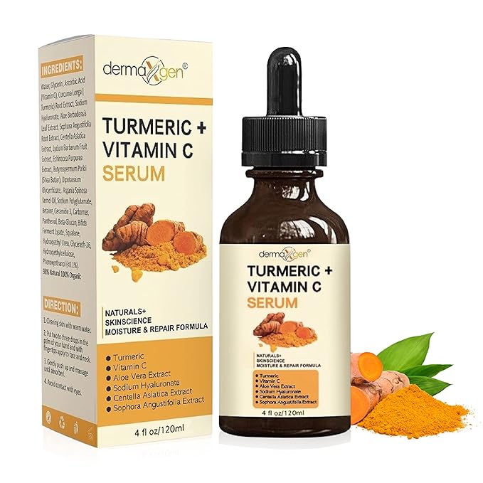 Turmeric Serum for Face + Glow-Boosting Vitamin C Serum –Organic Moisturizer for Acne, Dark Spots & Clear Skin– Boosts Hydration for Dry & Tired Skin – Anti-Aging Formula for Glowing Skin, 4 FL OZ
