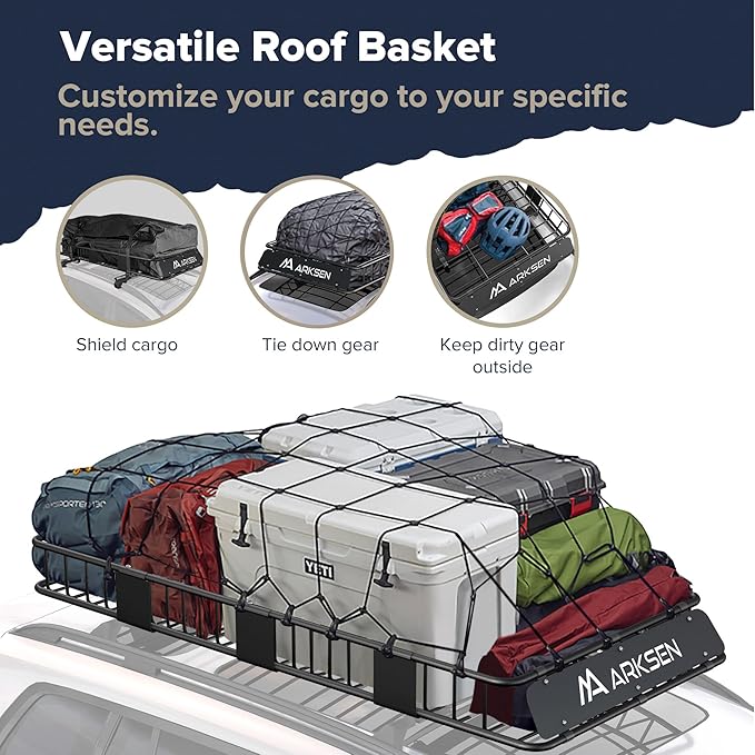 ARKSEN 84" x 39" x 6" Roof Rack Cargo Basket with Extension, Waterproof Bag, 2 Net & 2 Ratchet Straps, 150 lb Heavy Duty Steel Rooftop Carrier, Fits Crossbars up to 1.38" Thick, for SUV & Pickup Truck