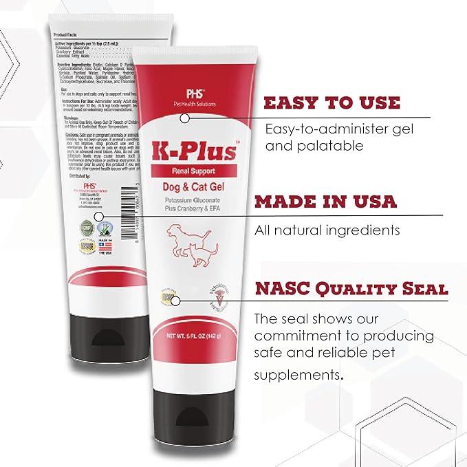 K-Plus Potassium Gluconate Renal Gel Plus Cranberry and EPA for Dogs and Cats - Veterinarian Approved Renal Supplement - Supports Potassium Balance -(2 Pack)