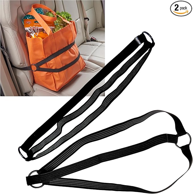 High Road HoldTight Car Purse Holder, Grocery Bag Holder and Package Strap for the Front Seat, Back Seat or Trunk - 2-pack