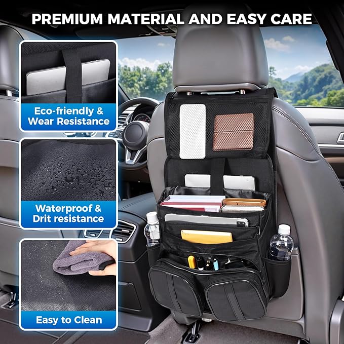 Tsumbay 2-in-1 Hanging Car Organizer & Detachable Laptop Bag, for Front Seat with Tablet Holder, 10+ Pockets, Heavy-Duty Oxford Fabric for SUV, Truck, Van, Work, Commute (Oxford-1Pck)