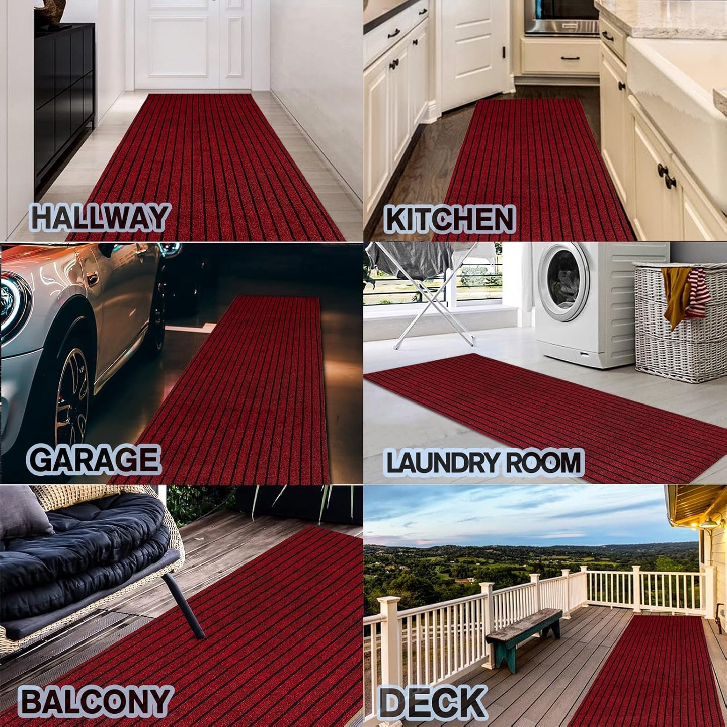 Custom Size Backed Non-Slip Area Rugs Runner, Easy Clean, Waterproof Runner Rugs for Hallway Entryway, Kitchen, Laundry, 4FT x 58FT, Red Stripe