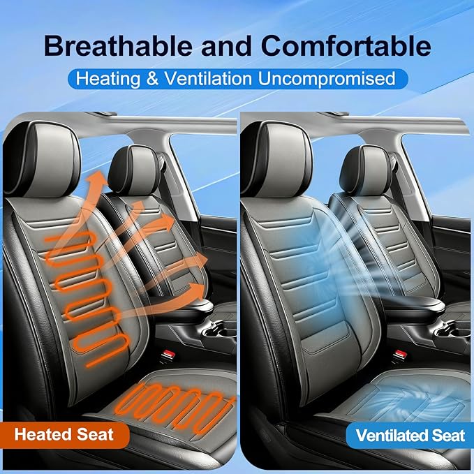 Fit Cruze Car Seat Covers for Select Chevrolet/Chevy Cruze 2011-2019, Premium Full Coverage Leather, Airbag Compatible, Waterproof All Weather Seat Cushion Protector, Front Pair Black+Gray