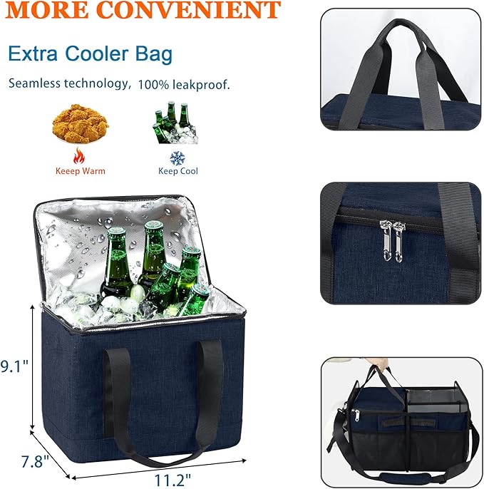 WOMACO Grill BBQ Caddy with Cooler Bag and Paper Towel Holder, Picnic Organizer for Utensil, Plate, Condiment, Griddle Caddy for Outdoor, Camper, Travel, Car, RV Must Haves (Dark Blue)