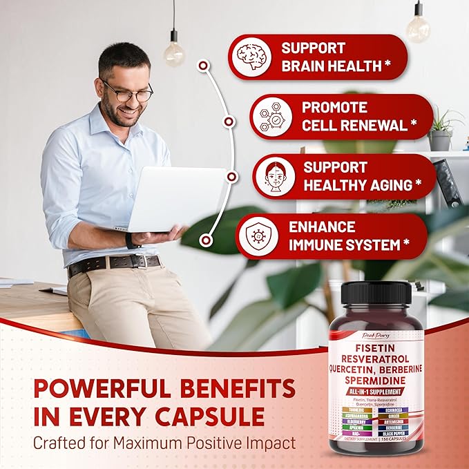 Fisetin Resveratrol Quercetin Elderberry, Echinacea Ashwagandha Turmeric Ginger - Made in USA