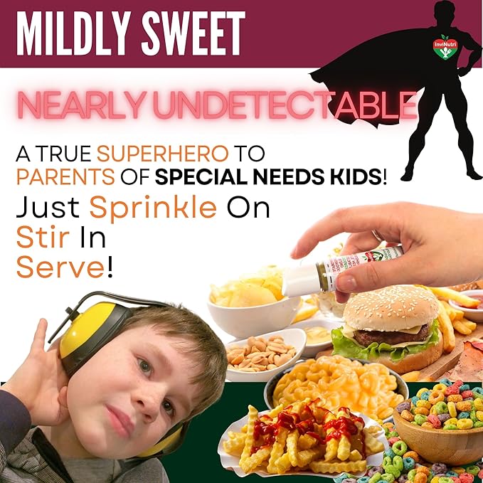 InviNutri Powder for Extreme PICKY Eaters ARFID ASD. Transform Any Food into Superfood with Organic Nutrition Boost, Invisibly Effortlessly Instantly! 40x Nutrient-Rich 30mg Sulforaphane 24 serv.