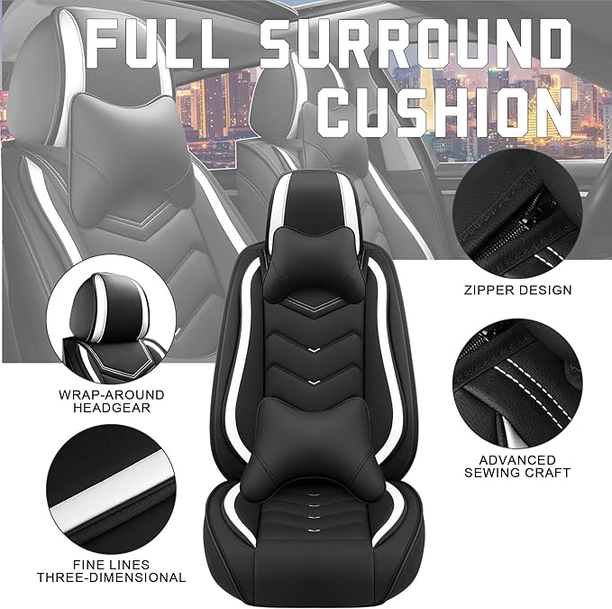 CTDS Car Seat Covers for Jeep Grand Cherokee L 2021-2026, Stylish Sport Seat Cover, Premium Nappa Leather Car Seat Cover. Automobile Seat Covers Sets.(Luxury 2 Seats/Black White)