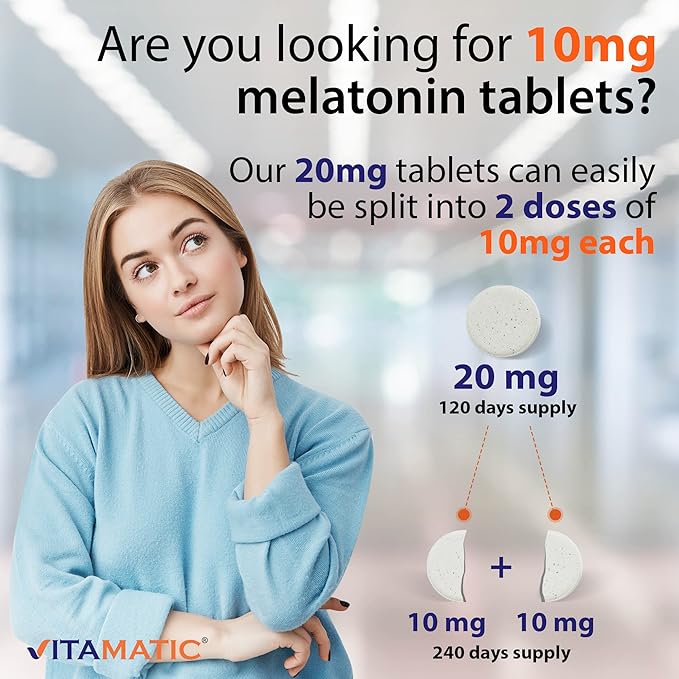 Vitamatic Melatonin 20 mg Tablets | Vegetarian, Non-GMO, Gluten Free | HIGH Potency 20 MG | Natural Berry Flavor 120 Tablets