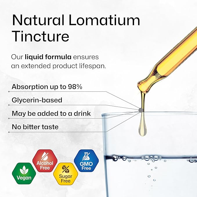 BIO KRAUTER Lomatium Tincture - Immune and Lung Support Supplement - Alcohol and Sugar Free Vegan Lomatium Root Tincture - 4 Fl.Oz.