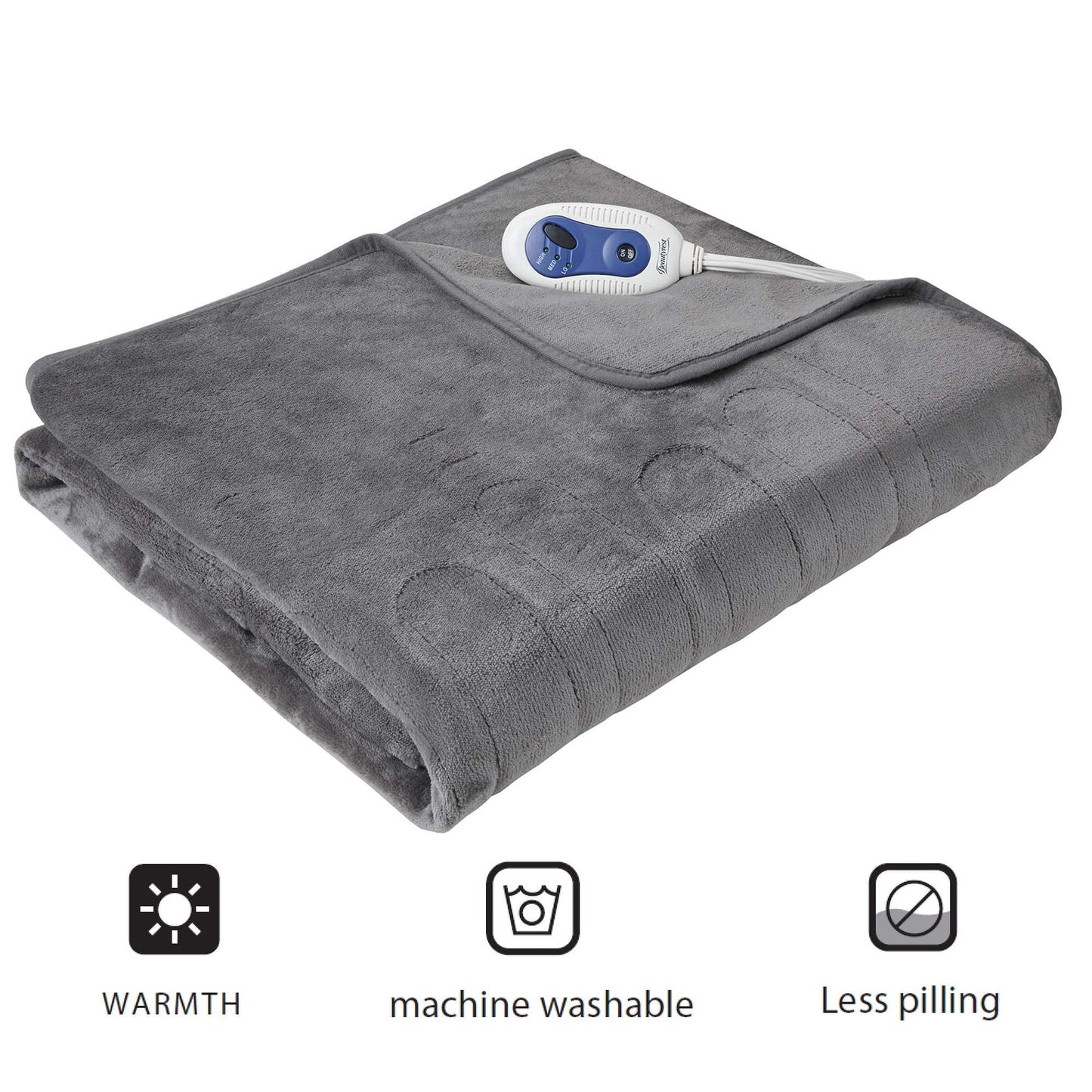 Beautyrest Foot Pocket Soft Microlight Plush Electric Blanket Heated Throw Wrap with Auto Shutoff, 50 x 62 in, Ivory