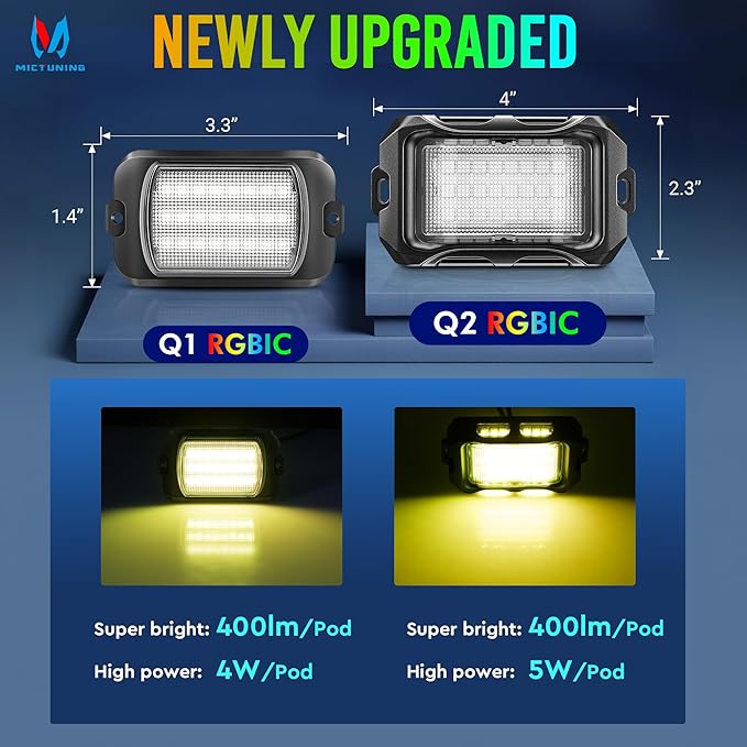 MICTUNING Q2+ MAX RGB+IC Rock Lights - 4 Pods Light (Not inlcude Control Box)