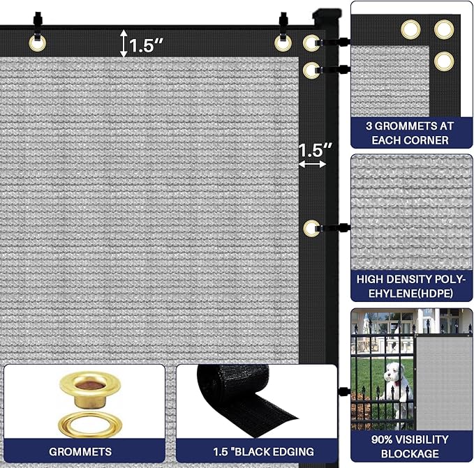 Windscreen4less Privacy Fence Screen Heavy Duty Windscreen Fencing Mesh Fabric Shade Net Cover with Brass Grommtes for Outdoor Wall Garden Yard Pool Deck, 8'x45' Light Gray