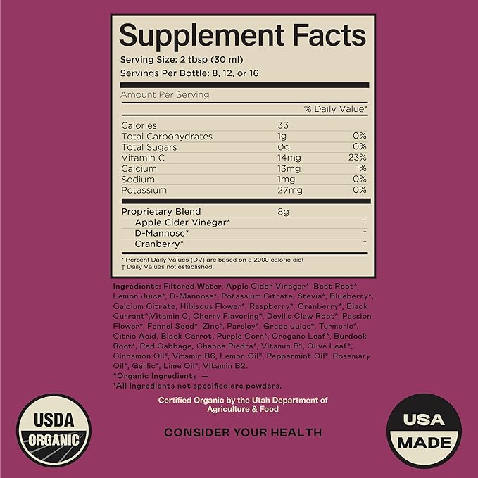 Complete Natural Urinary Tract Complete 12oz - Liquid Supplement for Urinary Tract Health with Organic Cranberry, D-Mannose, Beet Root, Fennel Seed, and Turmeric