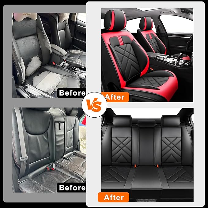 CX-90 Car Seat Covers Fit for Mazda CX-90 2007-2026, Full Coverage Premium Leather Waterproof Breathable Seat Covers Full Set, Automotive Seat Protectors, Airbag Compatible(5 Seats, Black Red)