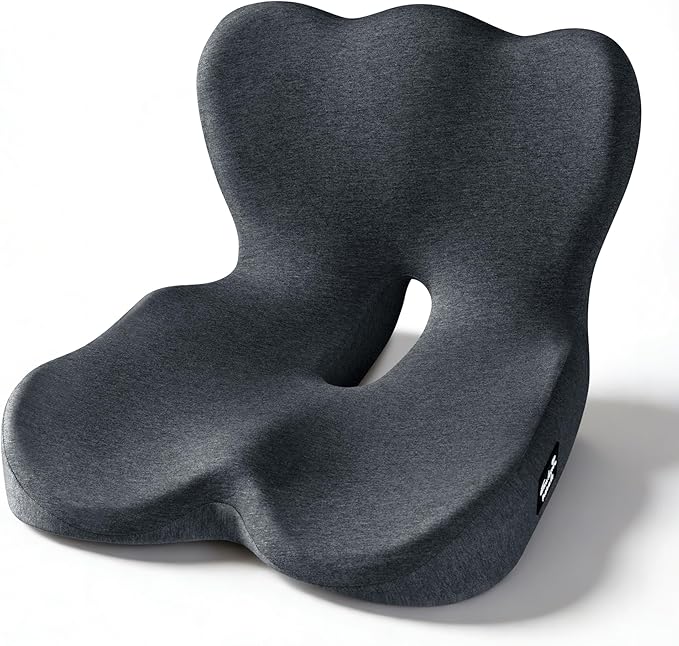 Exclusivo Mezcla Memory Foam Seat Cushion, Ergonomic Tailbone Pain Relief Cushions, Non-Slip Seat Pad for Office Chair and Car Seat, Black