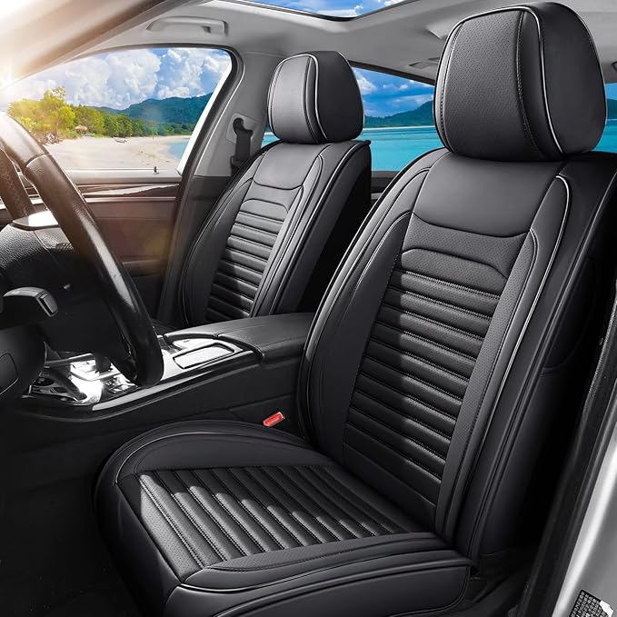 Front Seat Covers Fit for Toyota Yaris 2007-2020, Car Seat Covers Front Seats, Breathable Faux Leather Automotive Seat Covers Front Pair Anti-Slip Seat Cover(Black, Front)