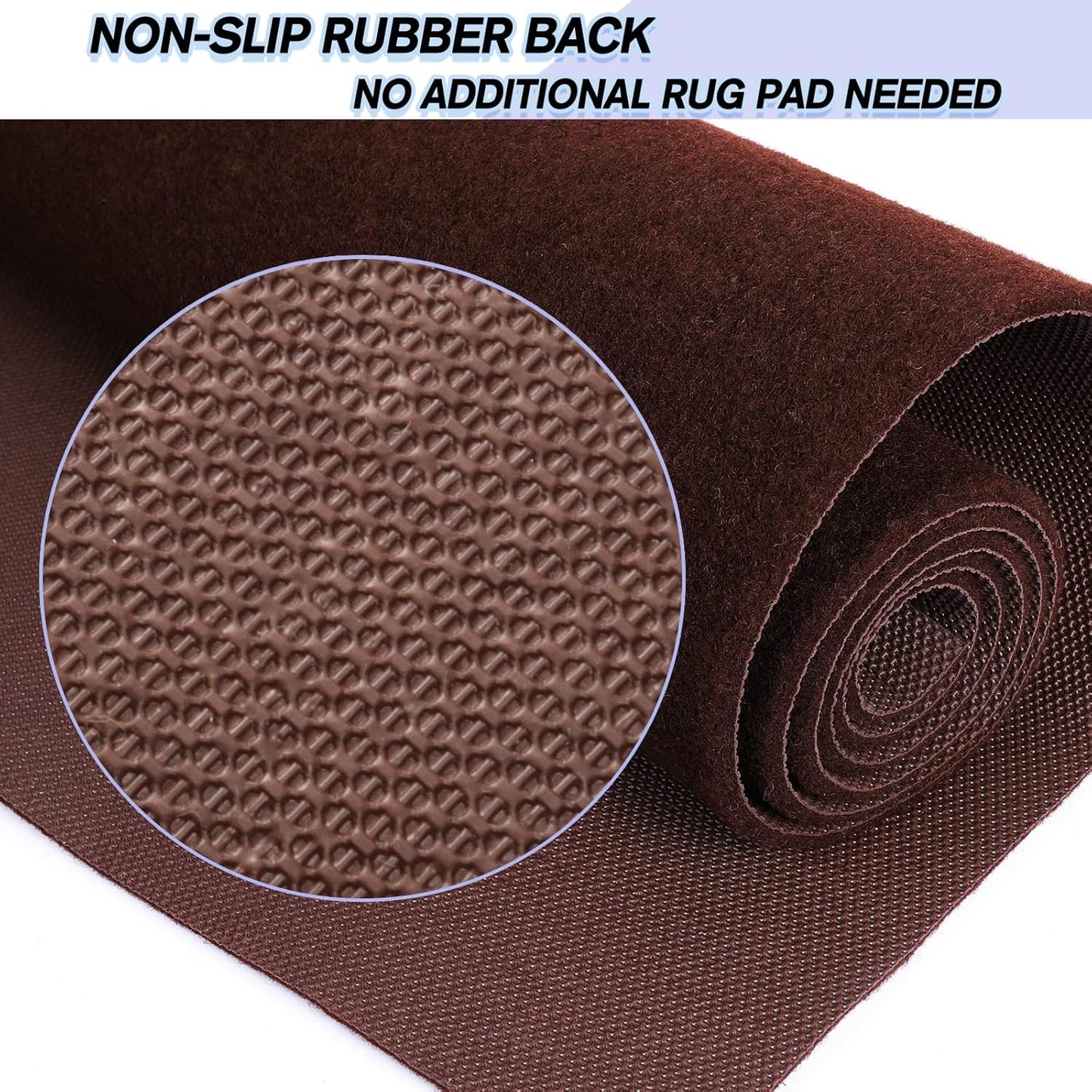 Custom Size Backed Non-Slip Area Rugs Runner, Easy Clean, Waterproof Runner Rugs for Hallway Entryway, Kitchen, Laundry, 4FT x 63FT, Brown