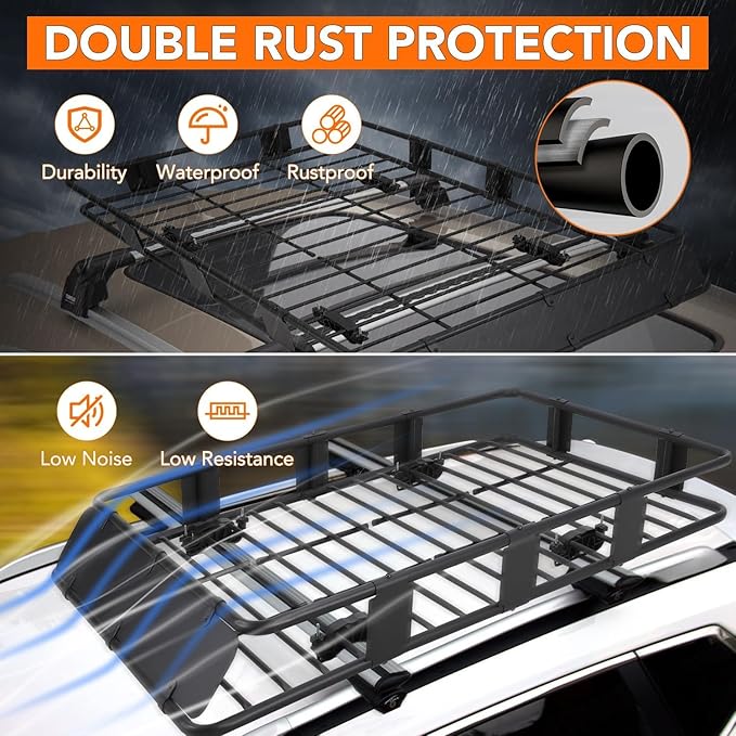 64"x39" Universal Roof Rack Basket with Cargo Bag, Adjustable Steel Roof Cargo Basket up to 200 lbs Capacity, Car Top Carrier for SUV, Truck, and Vehicle Rooftop Storage