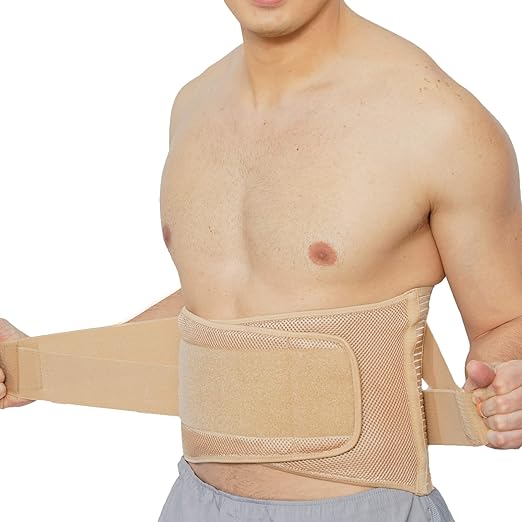 NeoTech Care Adjustable Compression Wide Back Brace Lumbar Support Belt (Charcoal, Size L)