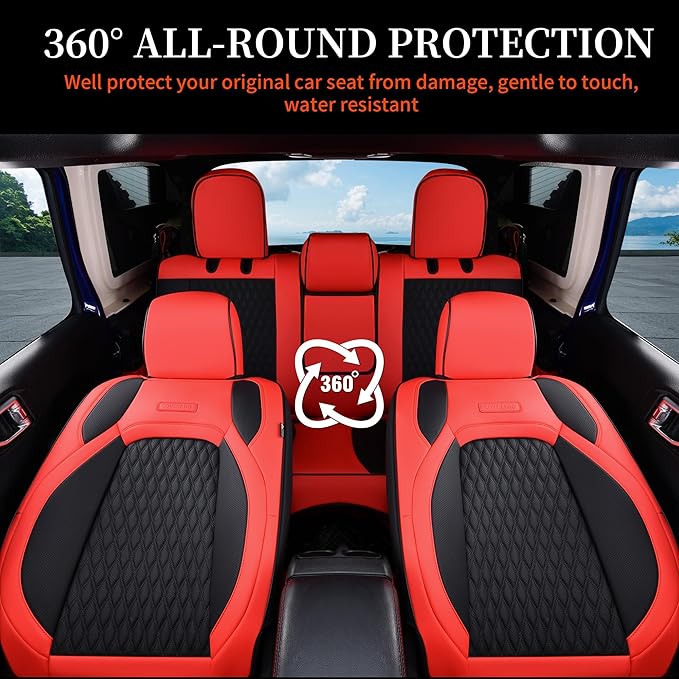 Coverado Seat Covers 4 Door Full Set for Jeep Wrangler, Waterproof Car Seat Covers for Truck Automotive Seat Covers Custom Fit for 2008-2012 Jeep Wrangler JK Seat Covers for Cars(Red)